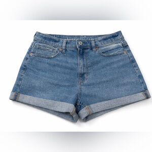 American Eagle Outfitters Mid-Rise Blue Denim Roll-Cuff  mom Shorts